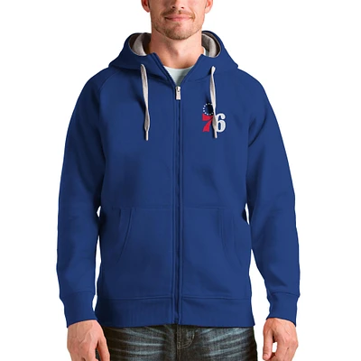 Men's Antigua Royal Philadelphia 76ers Logo Victory Full-Zip Hoodie