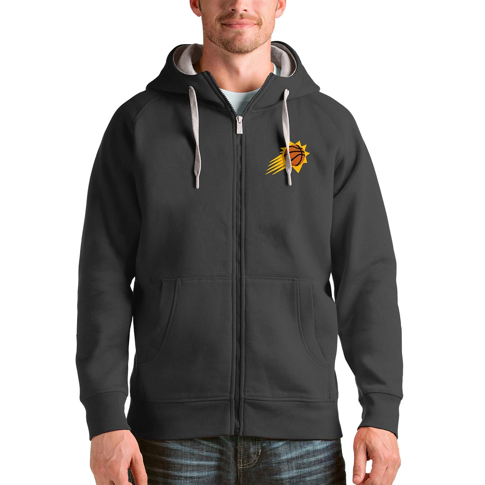 Men's Antigua Charcoal Phoenix Suns Logo Victory Full-Zip Hoodie