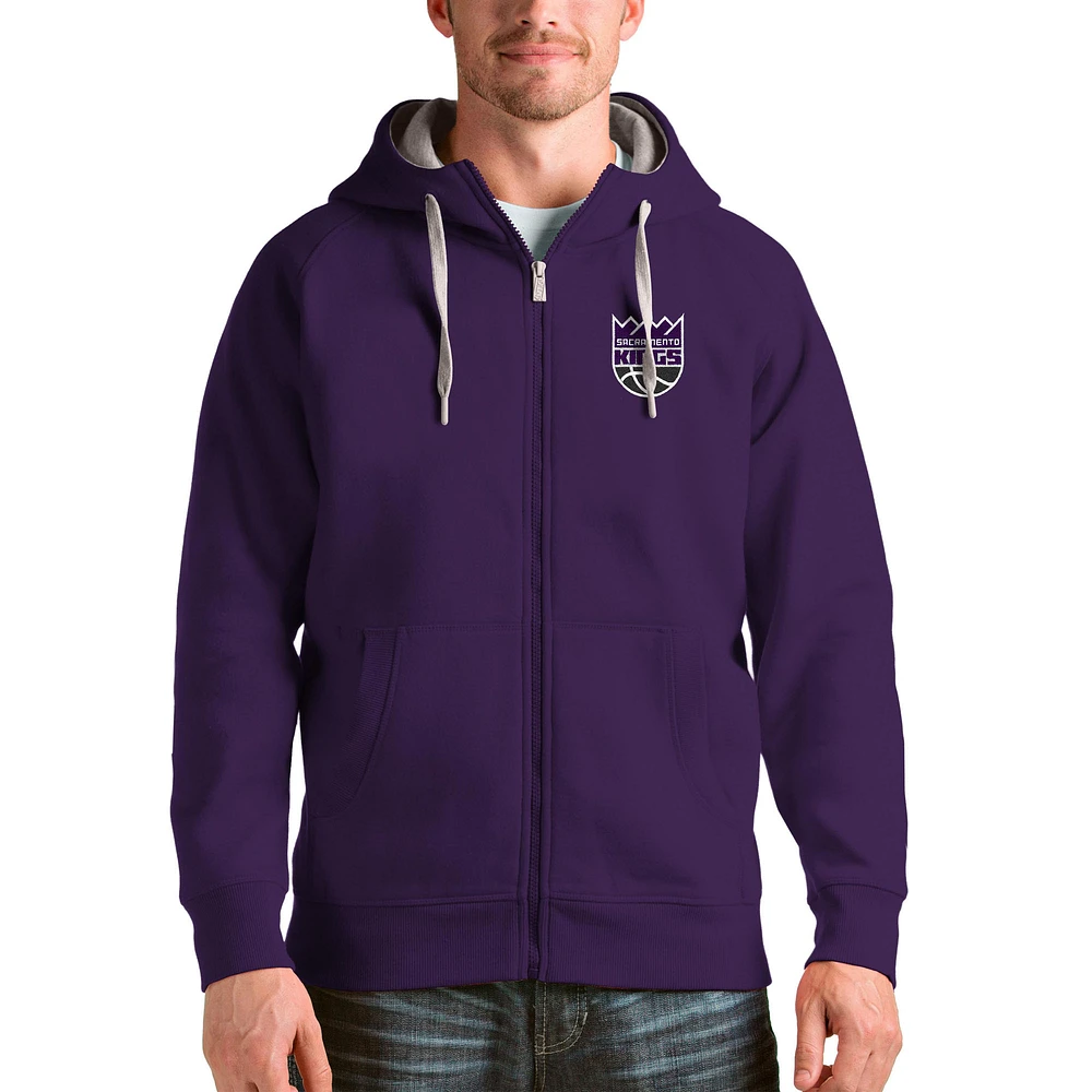 Men's Antigua Purple Sacramento Kings Logo Victory Full-Zip Hoodie