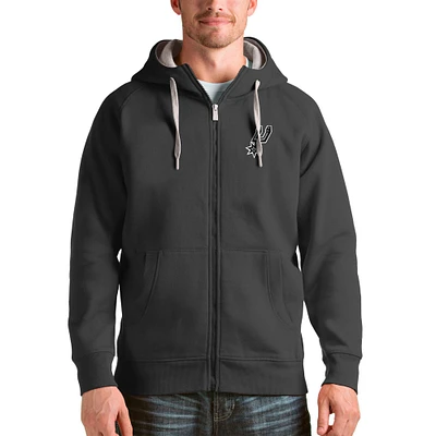 Men's Antigua Charcoal San Antonio Spurs Logo Victory Full-Zip Hoodie