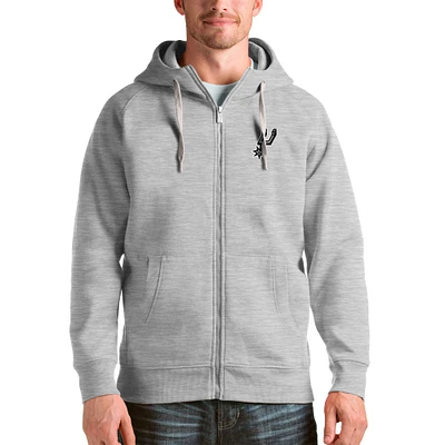 Men's Antigua Heathered Gray San Antonio Spurs Logo Victory Full-Zip Hoodie