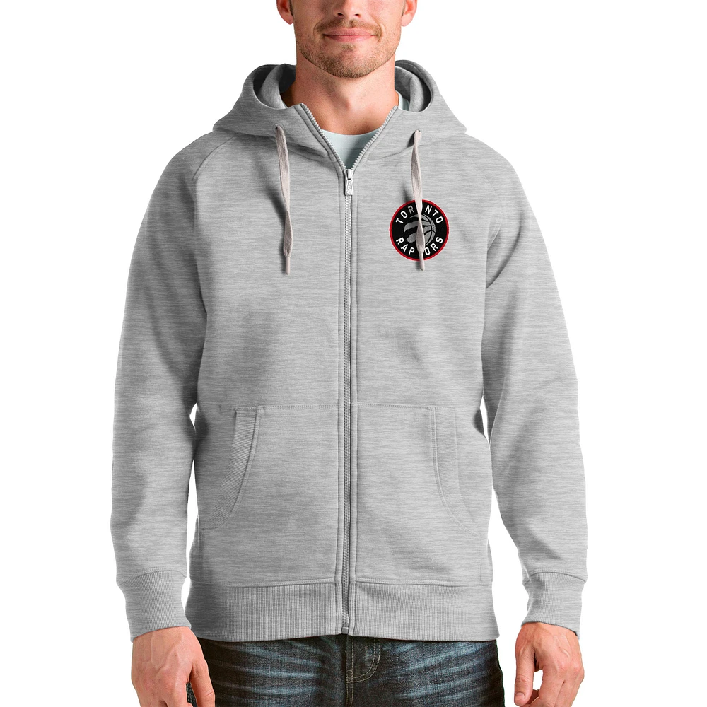 Men's Antigua Heathered Gray Toronto Raptors Logo Victory Full-Zip Hoodie