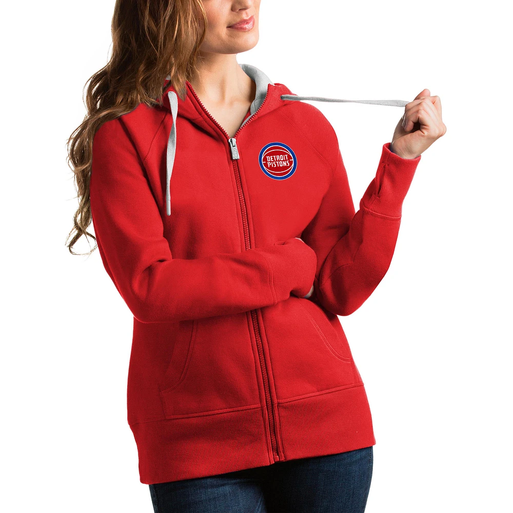 Women's Antigua Red Detroit Pistons Victory Full-Zip Hoodie