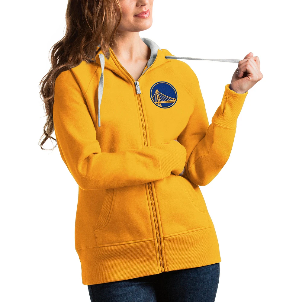 Women's Antigua Gold Golden State Warriors Victory Full-Zip Hoodie