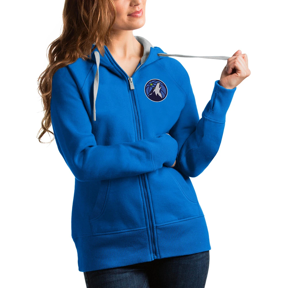 Women's Antigua Blue Minnesota Timberwolves Victory Full-Zip Hoodie