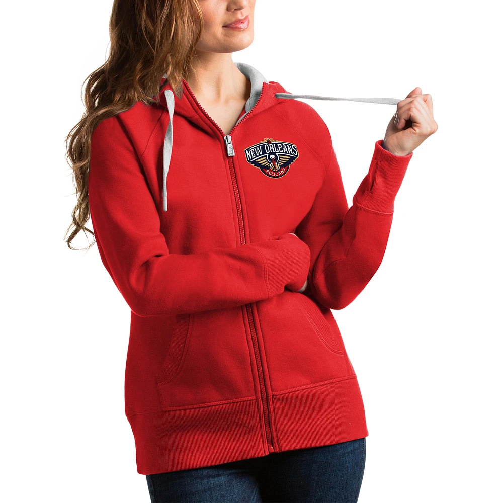 Women's Antigua Red New Orleans Pelicans Victory Full-Zip Hoodie