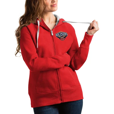 Women's Antigua Red New Orleans Pelicans Victory Full-Zip Hoodie