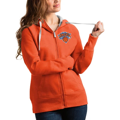 Women's Antigua Orange New York Knicks Victory Full-Zip Hoodie