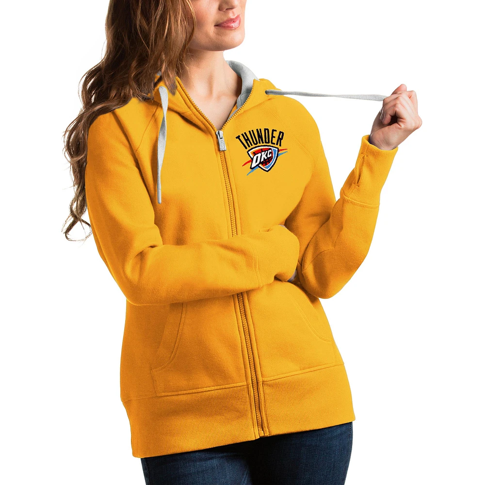 Women's Antigua Gold Oklahoma City Thunder Victory Full-Zip Hoodie