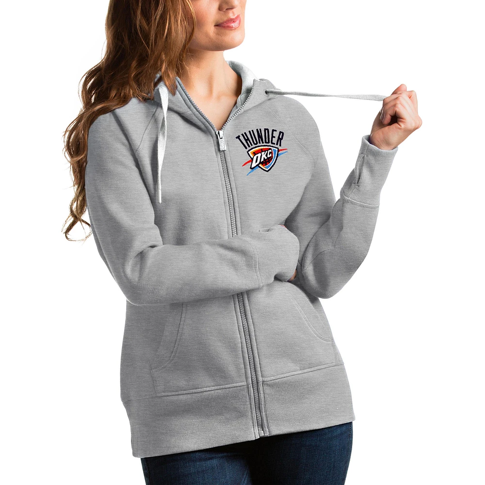 Women's Antigua Heathered Gray Oklahoma City Thunder Victory Full-Zip Hoodie