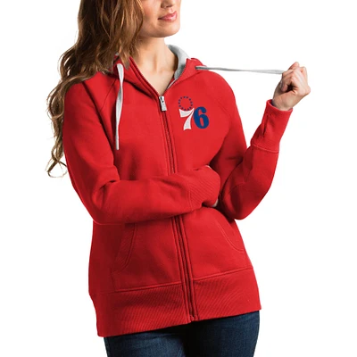 Women's Antigua Red Philadelphia 76ers Victory Full-Zip Hoodie