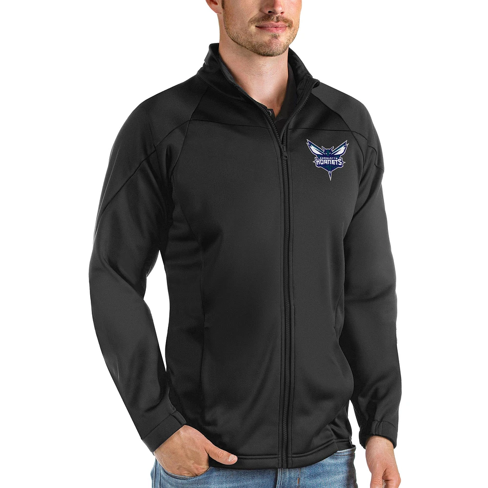 Men's Antigua Black Charlotte Hornets Links Full-Zip Golf Jacket