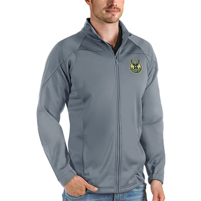 Men's Antigua Charcoal Milwaukee Bucks Links Full-Zip Golf Jacket