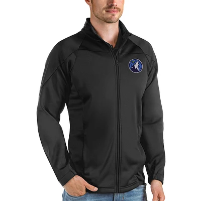 Men's Antigua Black Minnesota Timberwolves Links Full-Zip Golf Jacket