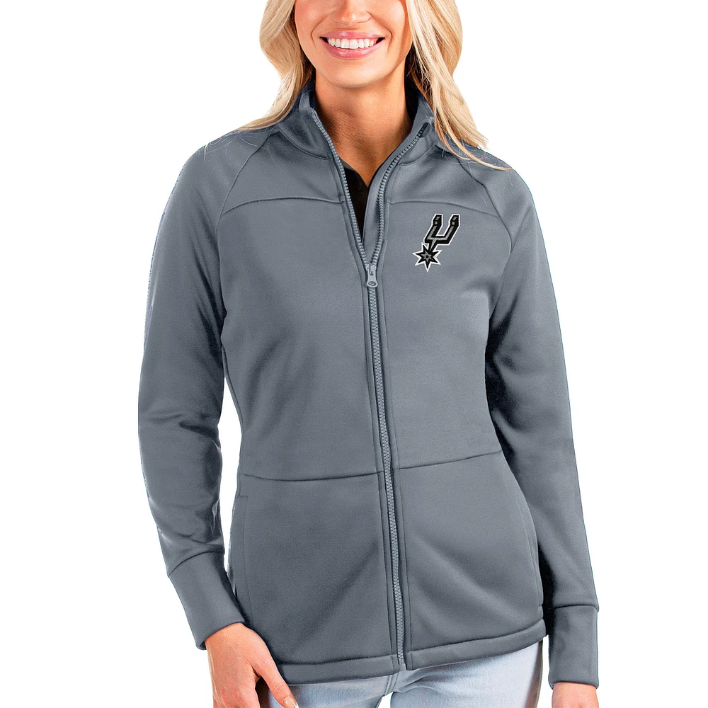 Women's Antigua Charcoal San Antonio Spurs Links Full-Zip Golf Jacket