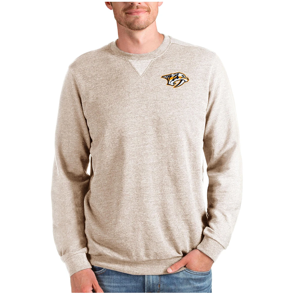 Men's Antigua Oatmeal Nashville Predators Reward Crewneck Pullover Sweatshirt