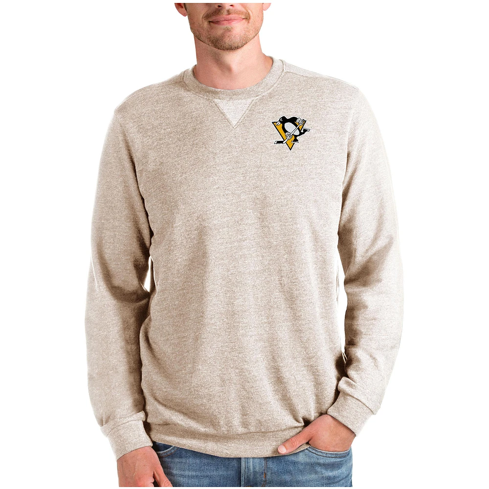 Men's Antigua Oatmeal Pittsburgh Penguins Reward Crewneck Pullover Sweatshirt