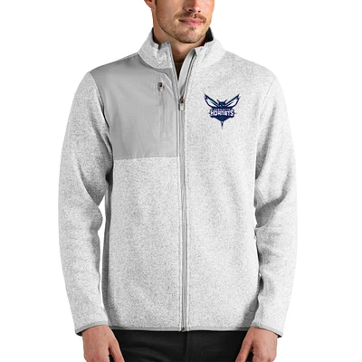 Men's Antigua Heathered Gray Charlotte Hornets Fortune Full-Zip Jacket