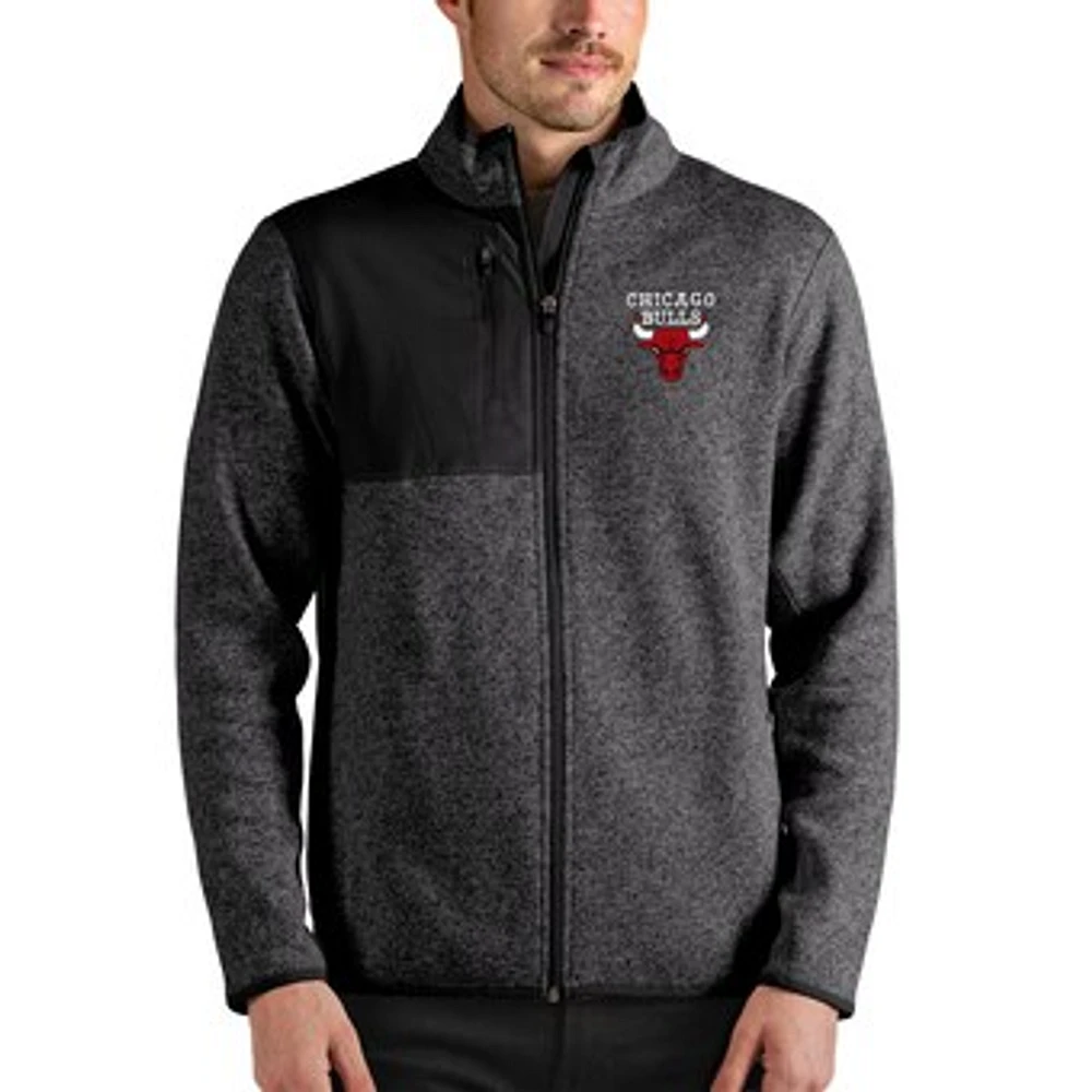 Men's Antigua Heathered Charcoal Chicago Bulls Fortune Full-Zip Jacket
