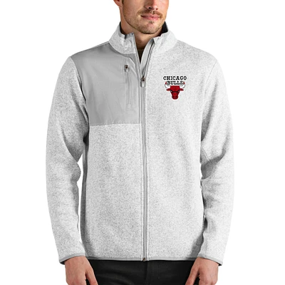 Men's Antigua Heathered Gray Chicago Bulls Fortune Full-Zip Jacket