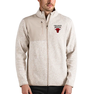 Men's Antigua Oatmeal Chicago Bulls Fortune Full-Zip Jacket