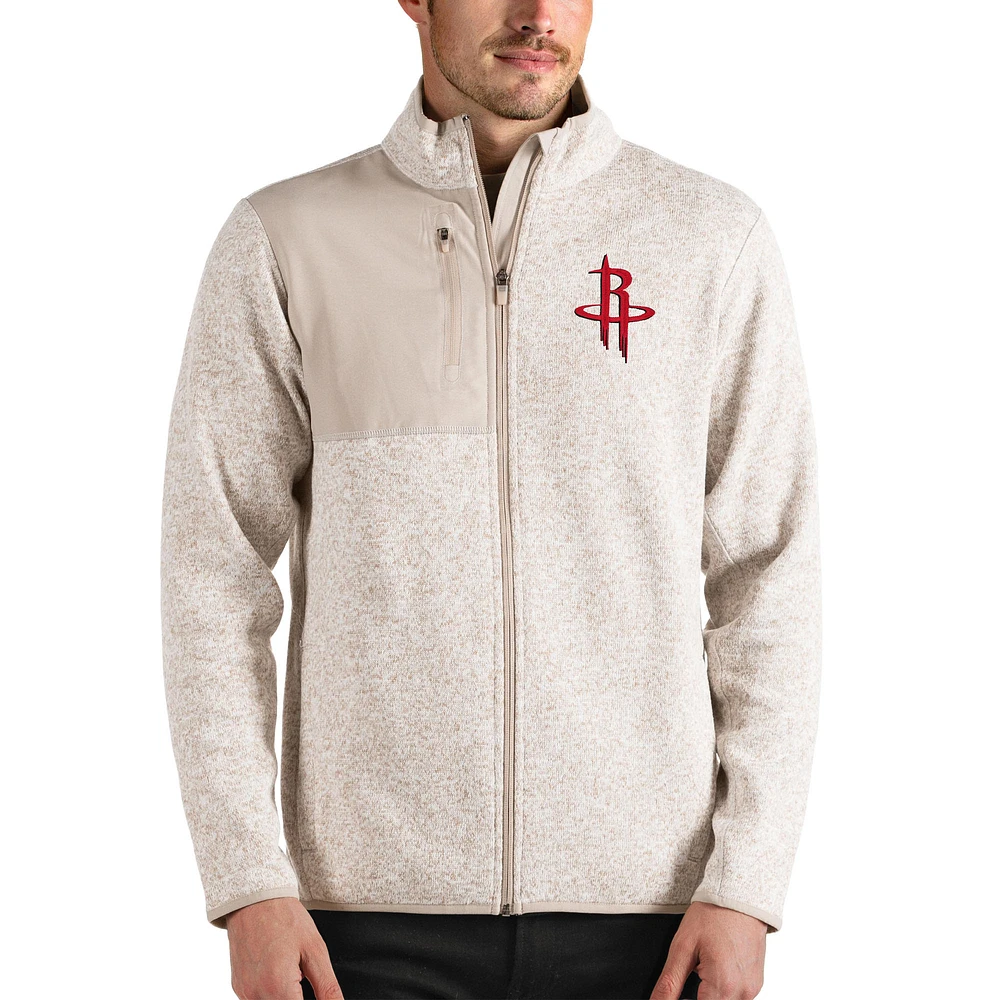 Men's Antigua Oatmeal Houston Rockets Fortune Full-Zip Jacket