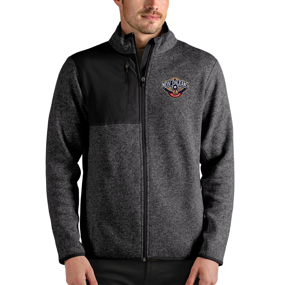 Men's Antigua Heathered Charcoal New Orleans Pelicans Fortune Full-Zip Jacket