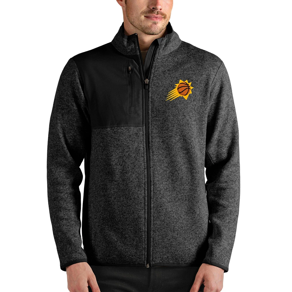 Men's Antigua Heathered Black Phoenix Suns Fortune Full-Zip Jacket