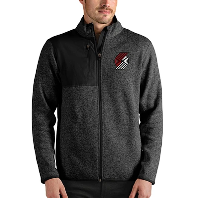 Men's Antigua Heathered Black Portland Trail Blazers Fortune Full-Zip Jacket