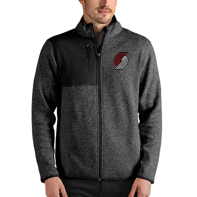 Men's Antigua Heathered Charcoal Portland Trail Blazers Fortune Full-Zip Jacket