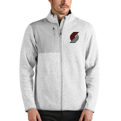 Men's Antigua Heathered Gray Portland Trail Blazers Fortune Full-Zip Jacket