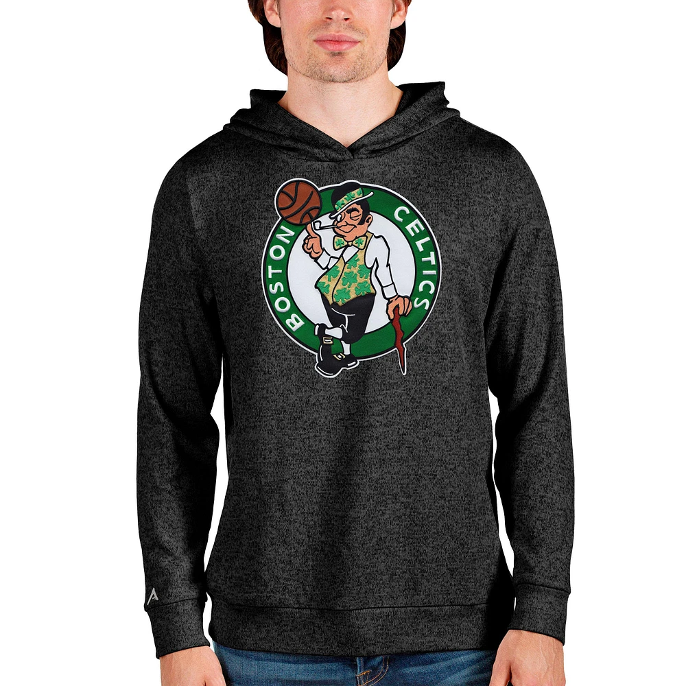 Men's Antigua Heathered Black Boston Celtics Logo Absolute Pullover Hoodie