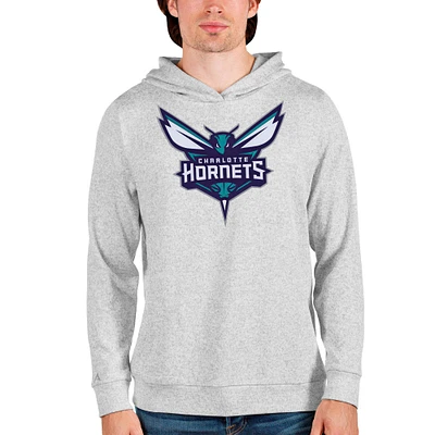 Men's Antigua Heathered Gray Charlotte Hornets Logo Absolute Pullover Hoodie