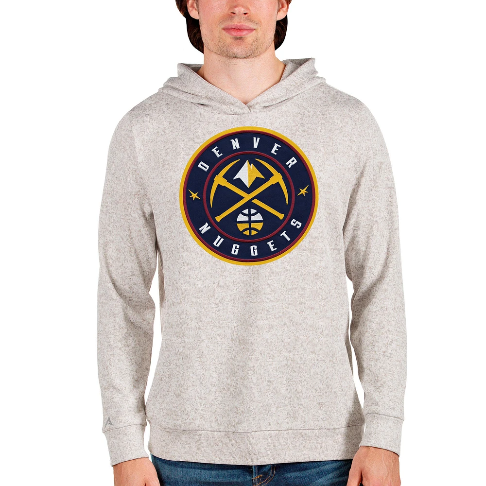 Men's Antigua Cream Denver Nuggets Logo Absolute Pullover Hoodie