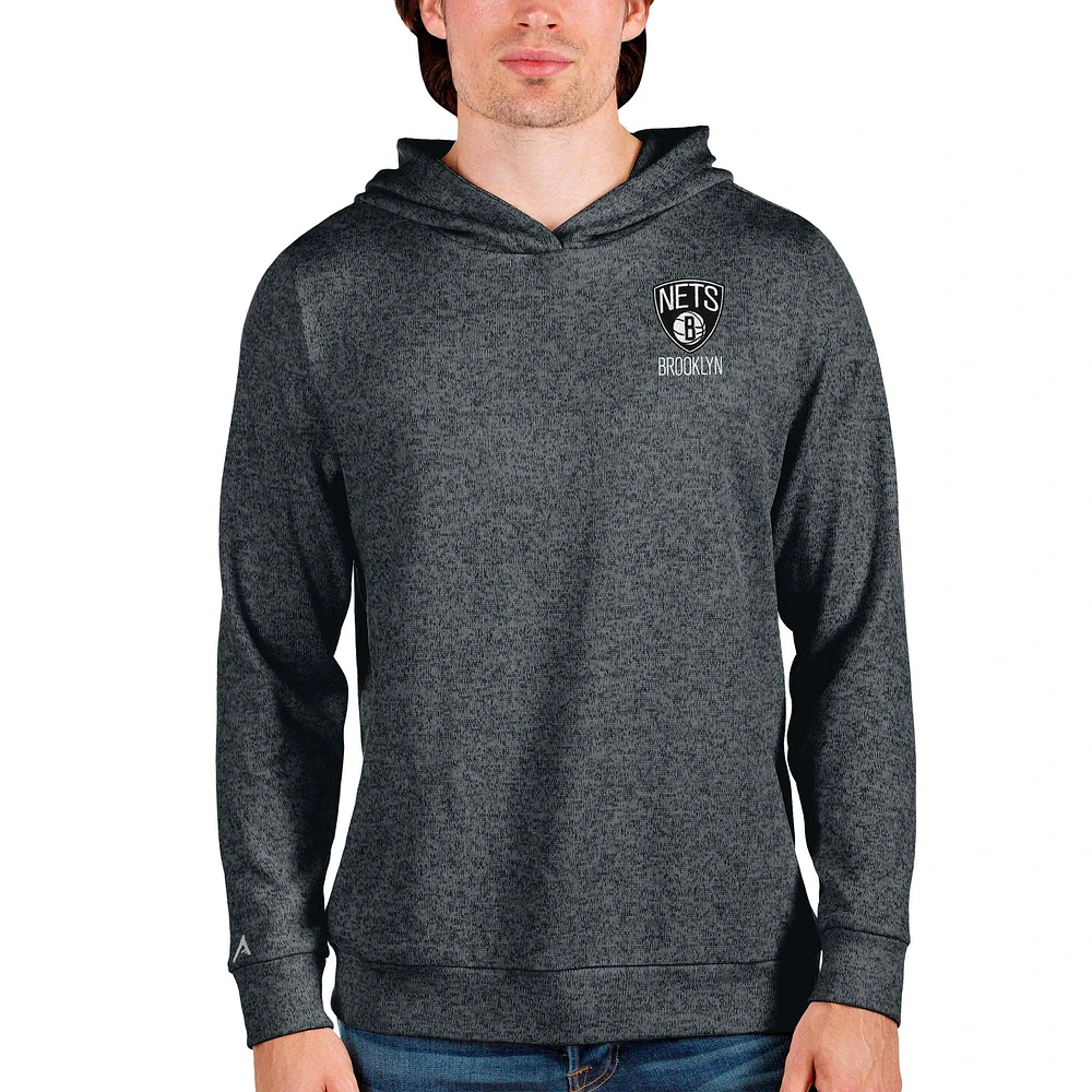 Men's Antigua Heathered Charcoal Brooklyn Nets Absolute Pullover Hoodie
