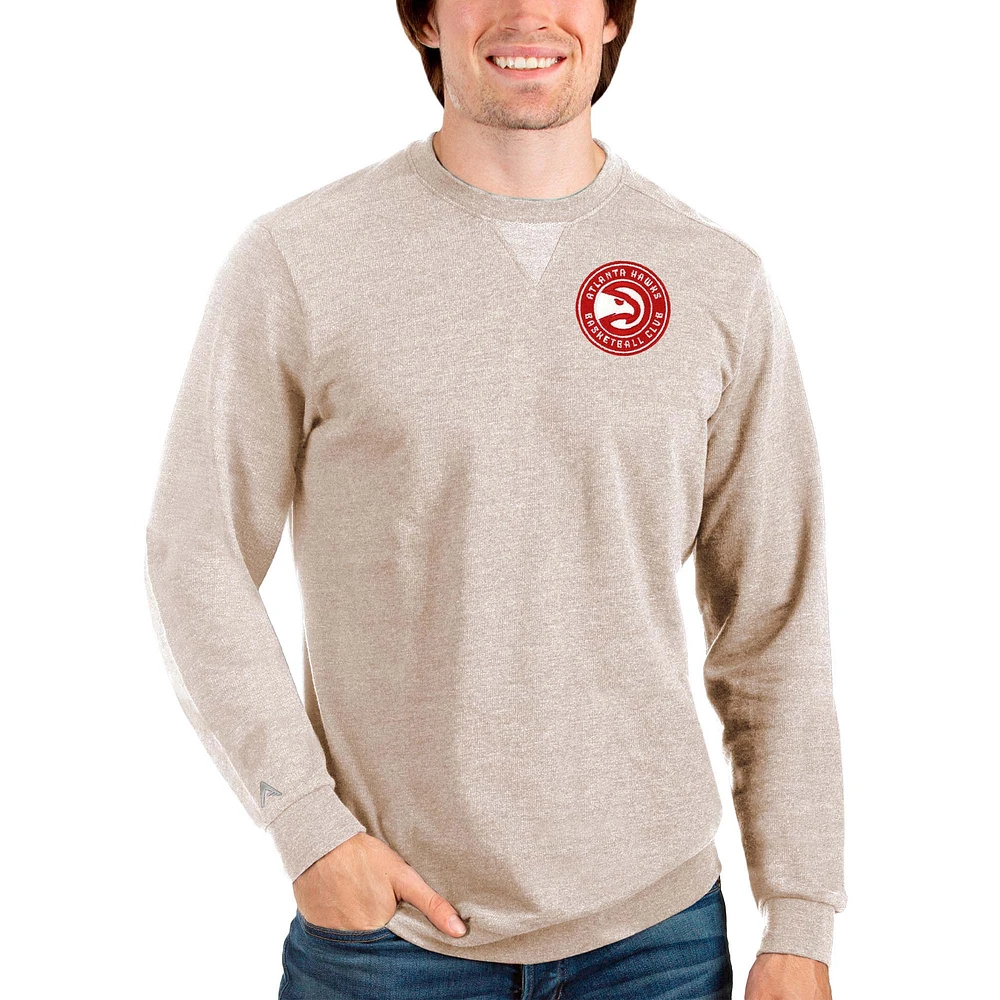 Men's Antigua Oatmeal Atlanta Hawks Reward Crewneck Pullover Sweatshirt