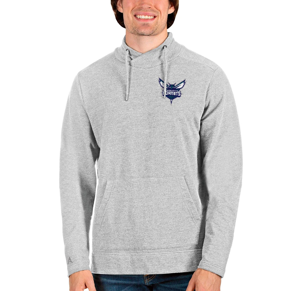 Men's Antigua Heathered Gray Charlotte Hornets Reward Crossover Neckline Pullover Sweatshirt