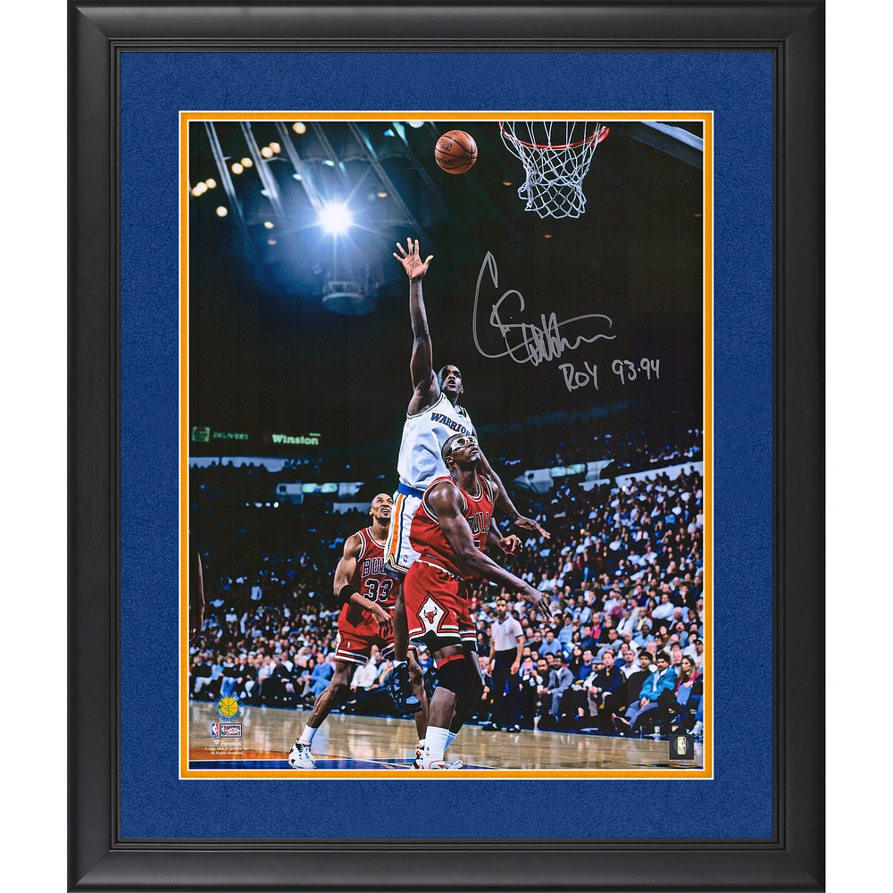 Chris Webber Golden State Warriors Autographed Framed 16'' x 20'' Hook Shot Photograph with ''ROY 93-94'' Inscription