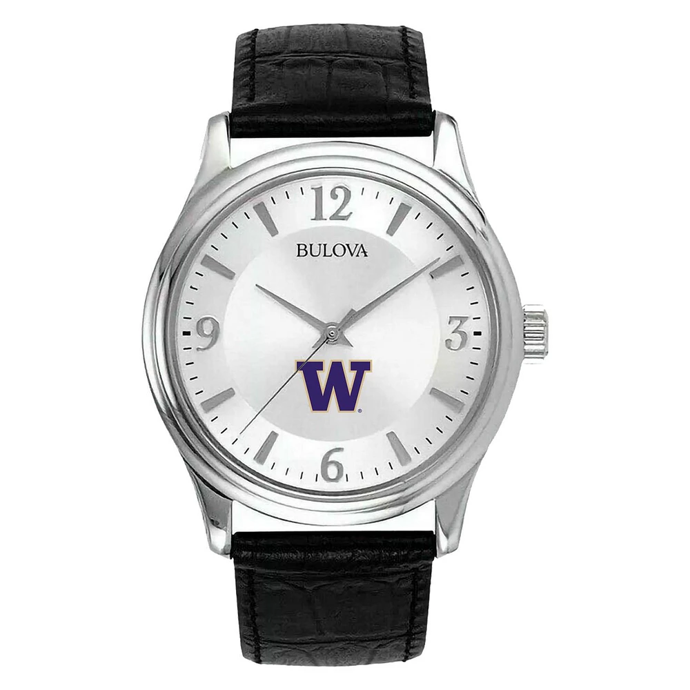 Men's Silver Washington Huskies Leather Watch