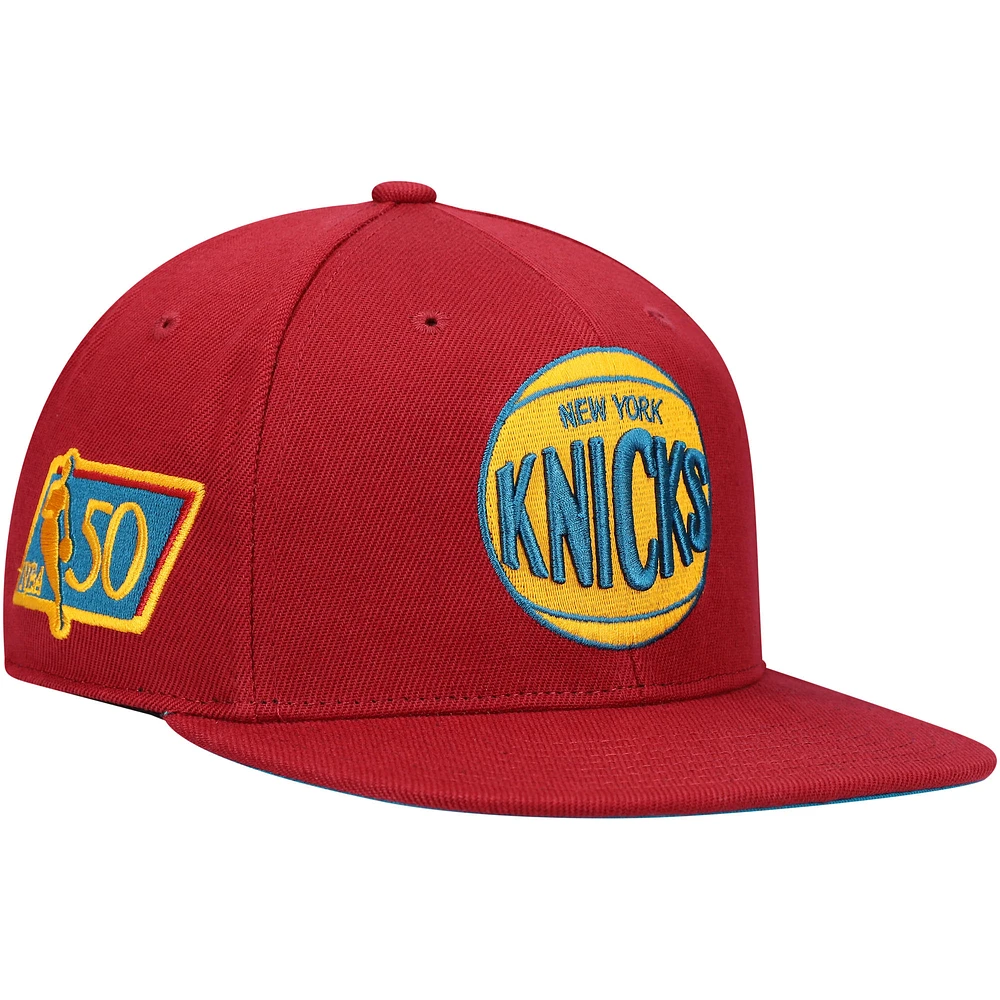 Men's Mitchell & Ness x Lids Red New York Knicks 50th Anniversary Hardwood Classics Northern Lights Fitted Hat
