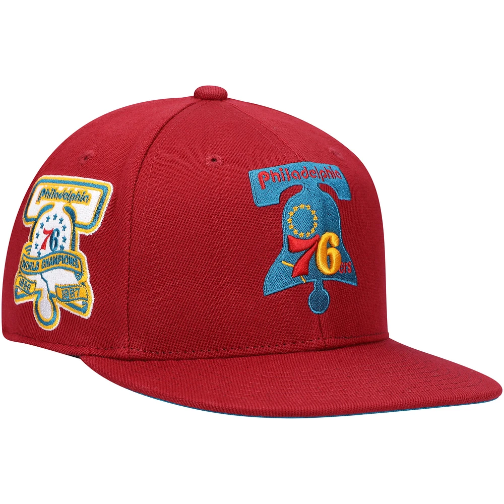 Men's Mitchell & Ness x Lids Red Philadelphia 76ers 1967 World Champions Hardwood Classics Northern Lights Fitted Hat