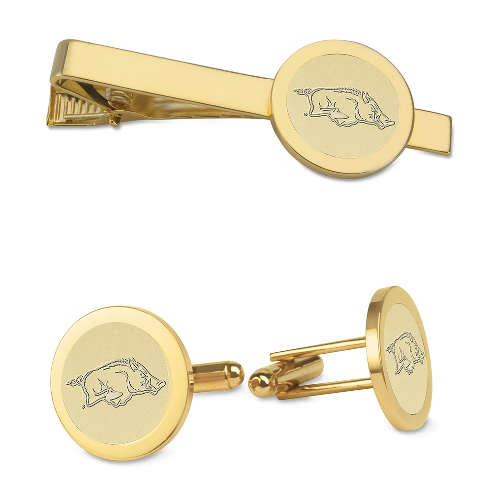 Men's Gold Arkansas Razorbacks Cufflinks & Tie Bar Gift Set