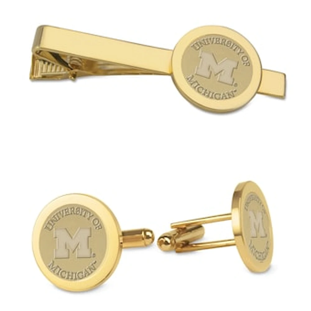 Men's Gold Michigan Wolverines Cufflinks & Tie Bar Gift Set