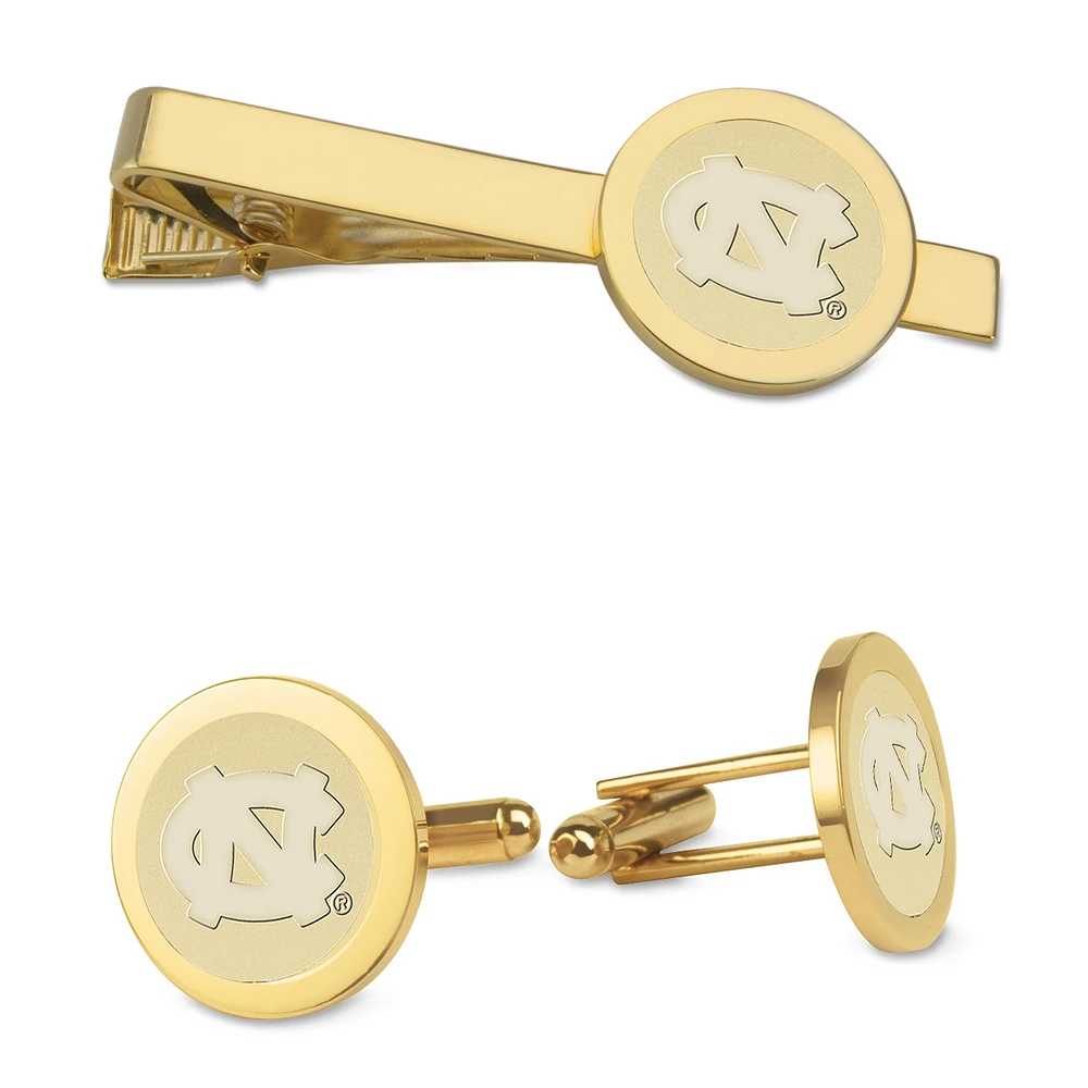 Men's Gold North Carolina Tar Heels Cufflinks & Tie Bar Gift Set