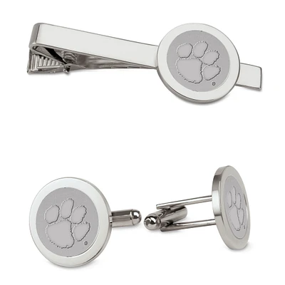 Men's Silver Clemson Tigers Cufflinks & Tie Bar Gift Set