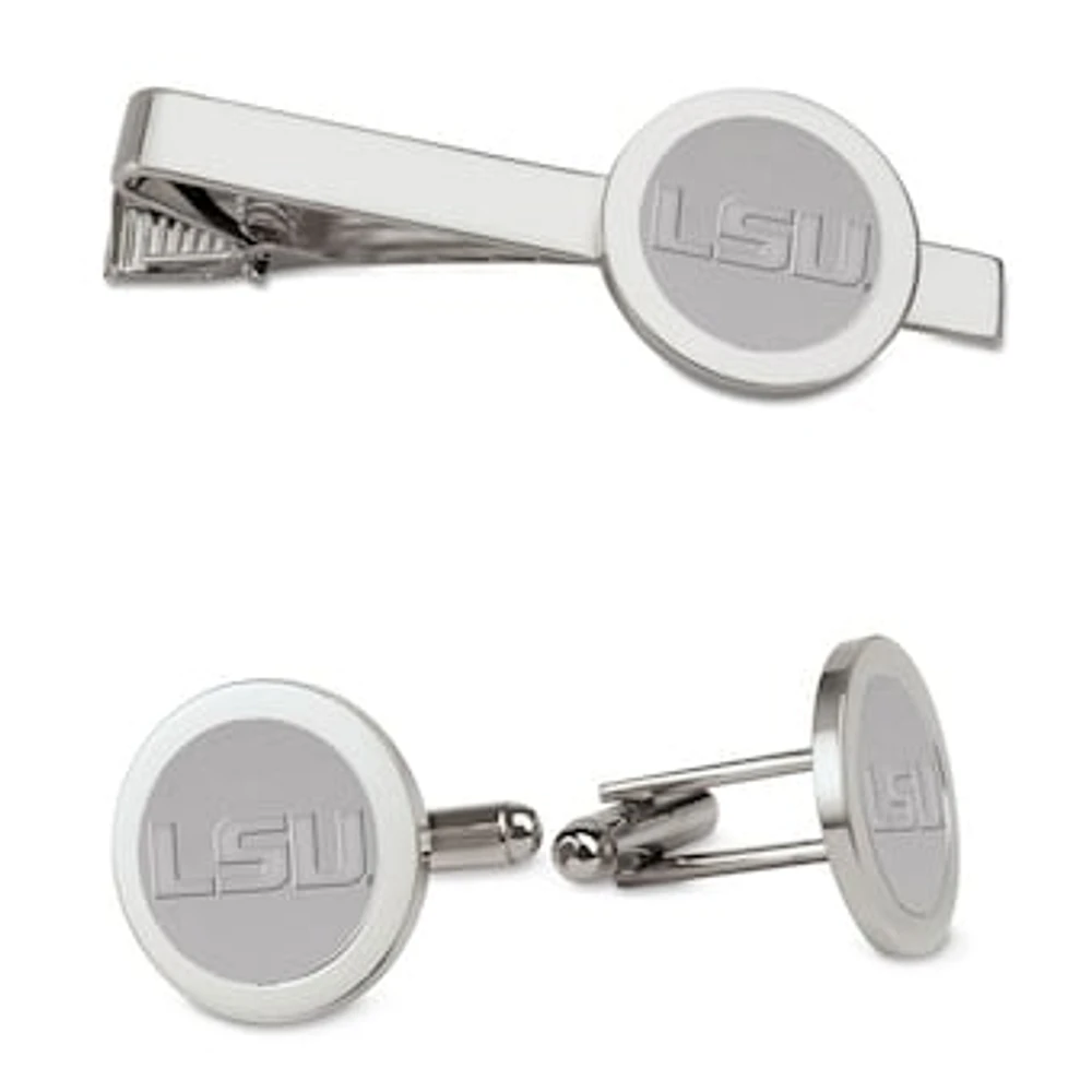 Men's Silver LSU Tigers Cufflinks & Tie Bar Gift Set