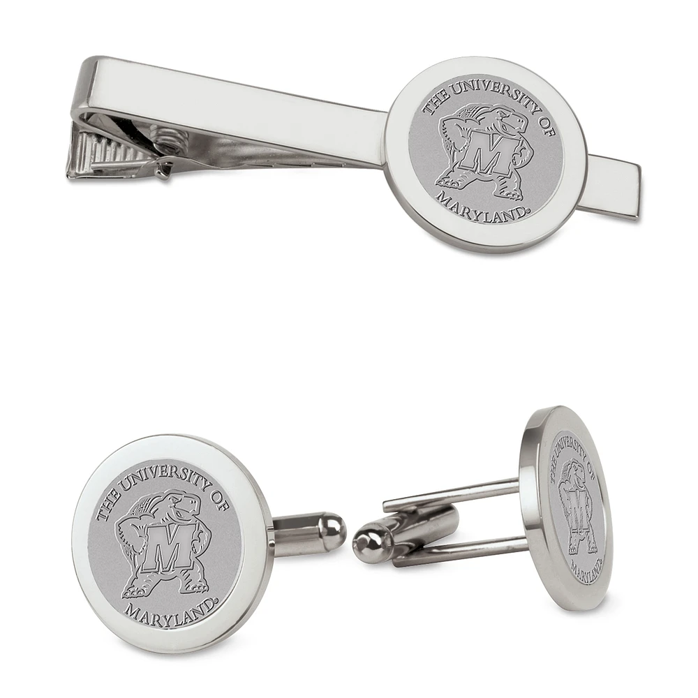 Men's Silver Maryland Terrapins Cufflinks & Tie Bar Gift Set