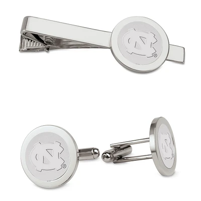 Men's Silver North Carolina Tar Heels Cufflinks & Tie Bar Gift Set