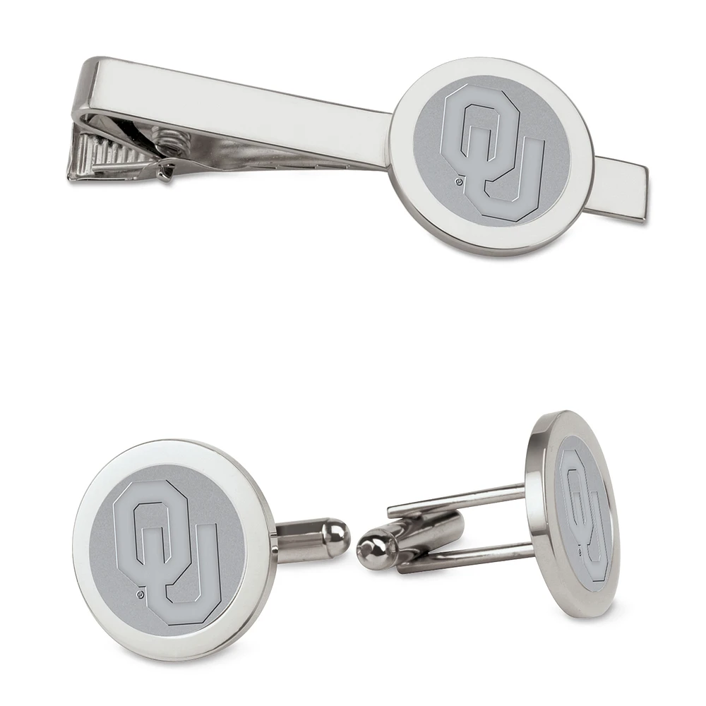 Men's Silver Oklahoma Sooners Cufflinks & Tie Bar Gift Set
