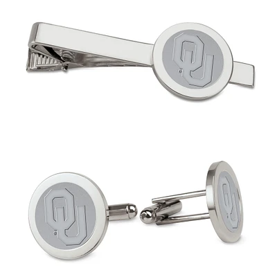 Men's Silver Oklahoma Sooners Cufflinks & Tie Bar Gift Set